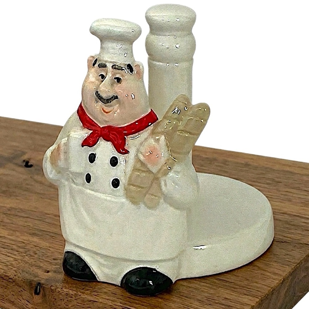 Fat Chef Paper Towel Holder Vintage Ceramic Bistro Kitchen Decor 1990